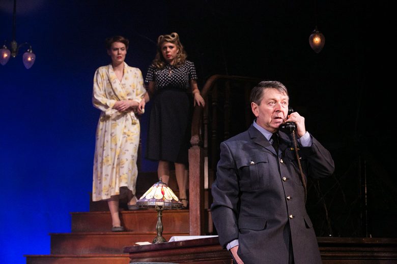 ‘Wonderfully sympathetic’… Graham Seed as Squadron Leader Swanson, with Polly Hughes and Claire Andreadis