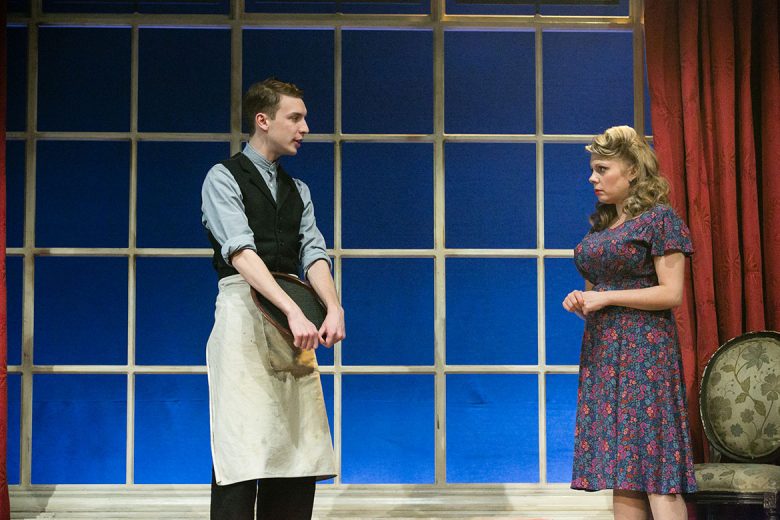 Frosty landlady Doris, as played by Claire Andreadis. with Charlie G Hawkins