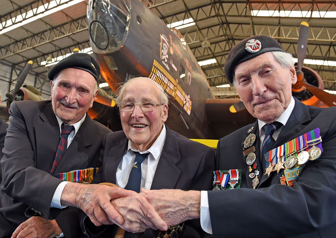Comrades in arms… Bill Riley celebrates his 98th birthday with comrades Bernard Richardson (left) aged 97, and Ken Smith, 91 