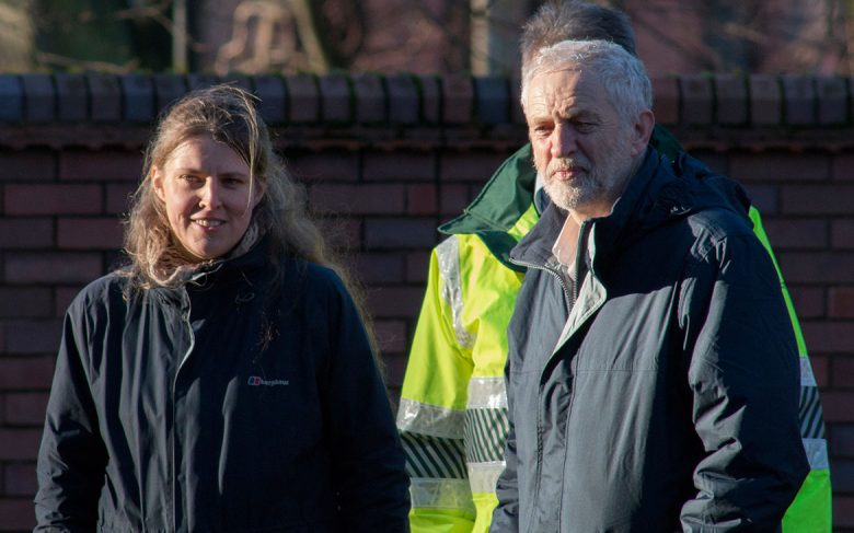 Rachael Maskell shows Labour leader Jeremy Corbyn the aftermath of the York floods in December. Photograph: Richard McDougall