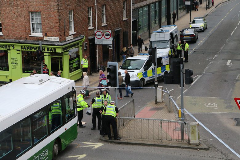 Accident investigation officers collect evidence 
