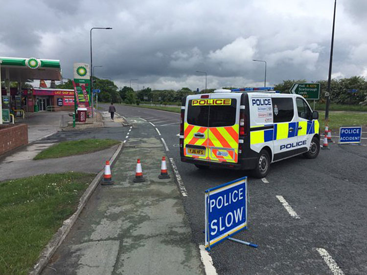 The scene of the accident on Hull Road, York. Photograph: PC Kirven 1810 on Twitter
