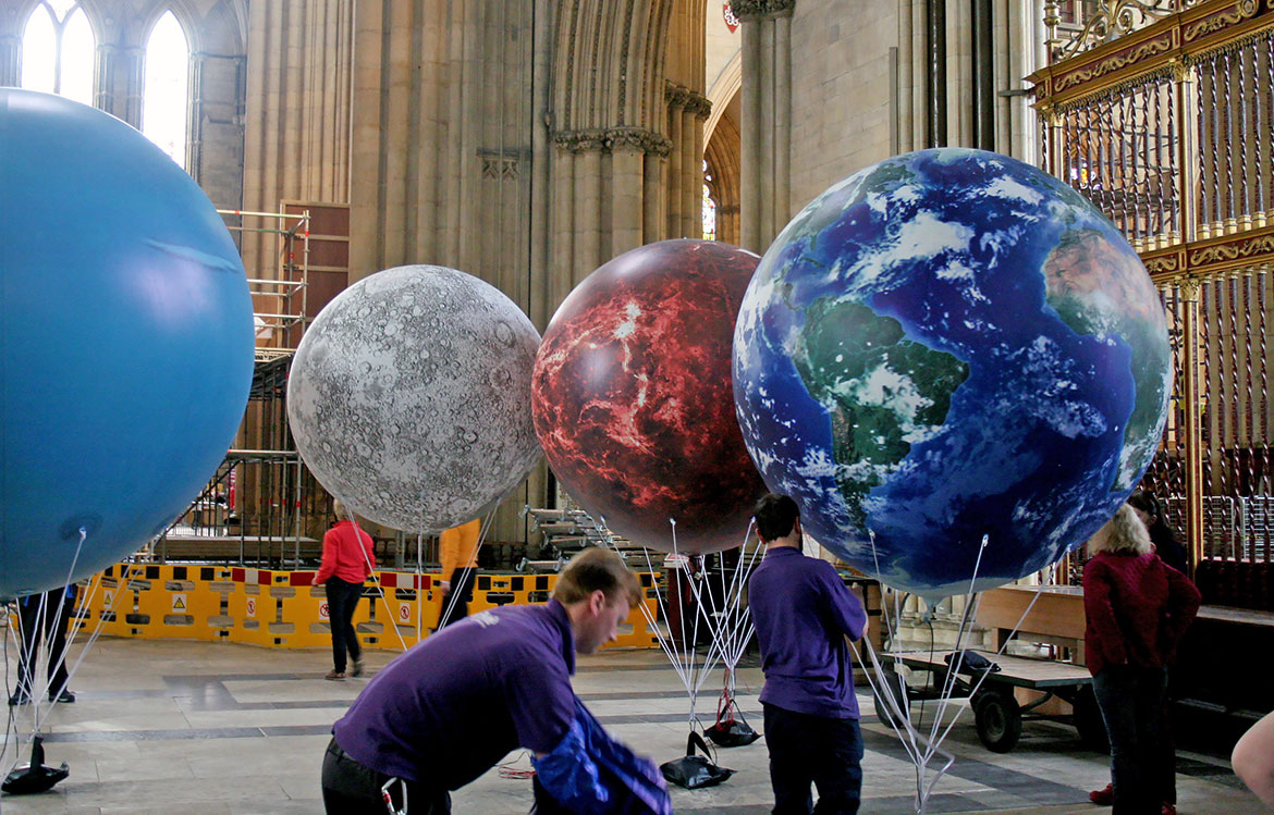 Video and pix: Giant floating planets go into orbit inside York Minster