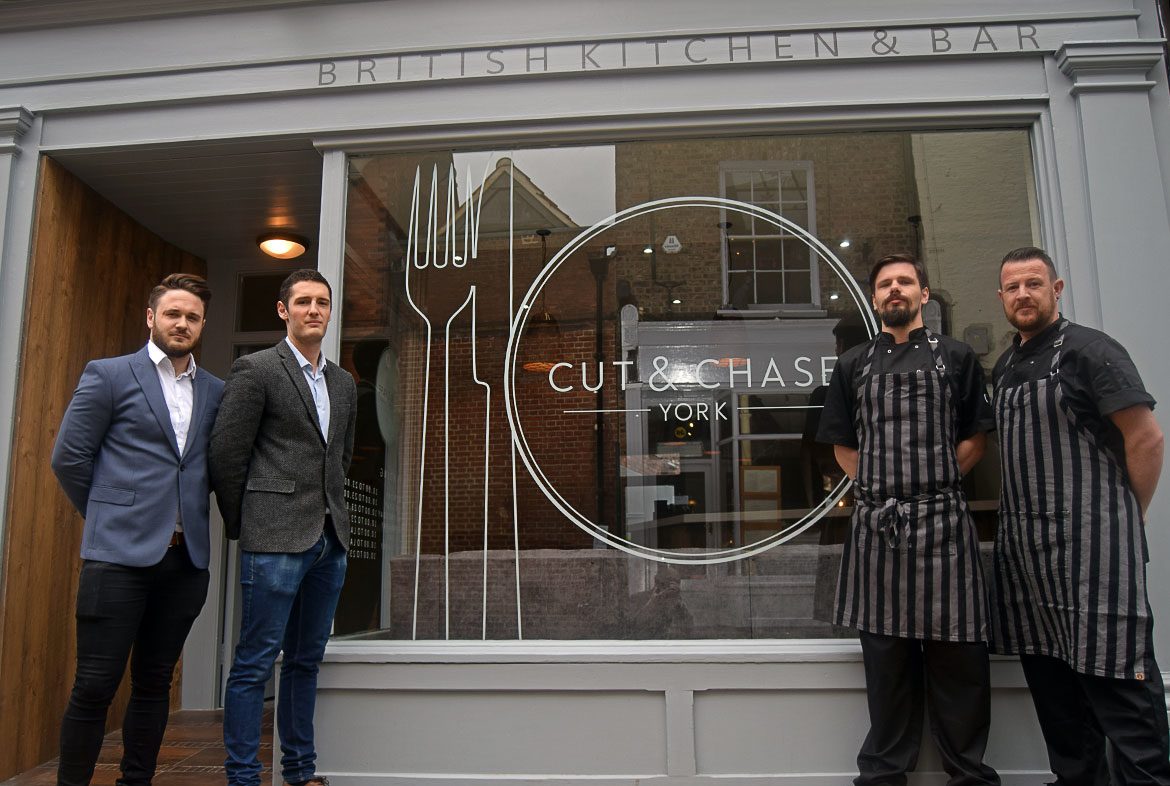 The Cut & Chase team, including Joel and Wes Taylor (left) and head chef Mike Cummings (right)