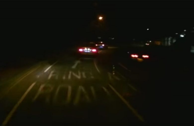 The moment Briddon's car (right) speeds down Jewbury in York