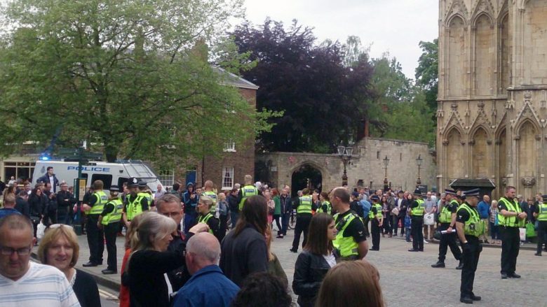 Police at the protest on Saturday. Photograph © Alexander C. on Twitter