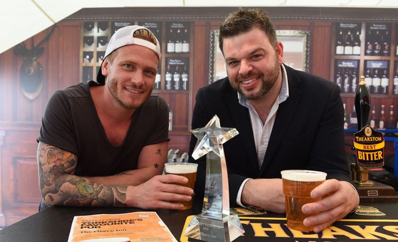 Emmerdale actor Matthew Wolfenden and Lee Roberts of The Fleece Inn at Barkisland, Halifax – the winner in 2015 and nominated again in 2016