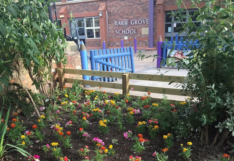 Flowers planted by pupils at the school. Photograph © Park Grove School on Twitter