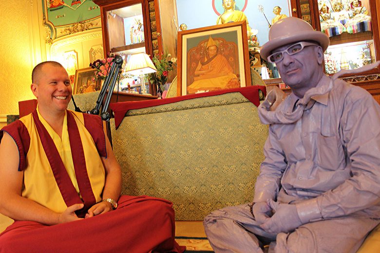 At the Madhyamaka Kadampa Meditation Centre in Pocklington, with one of the Buddhist monks