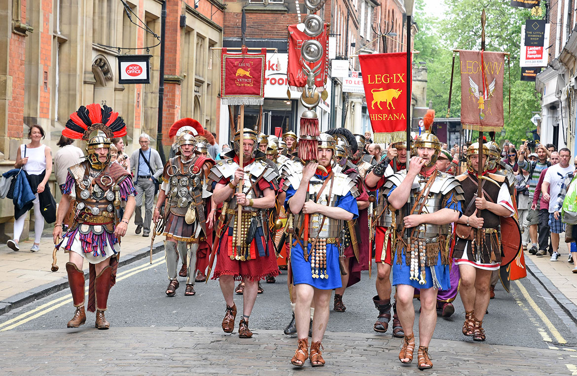 The Romans invade York again! More than 50 storm the city centre
