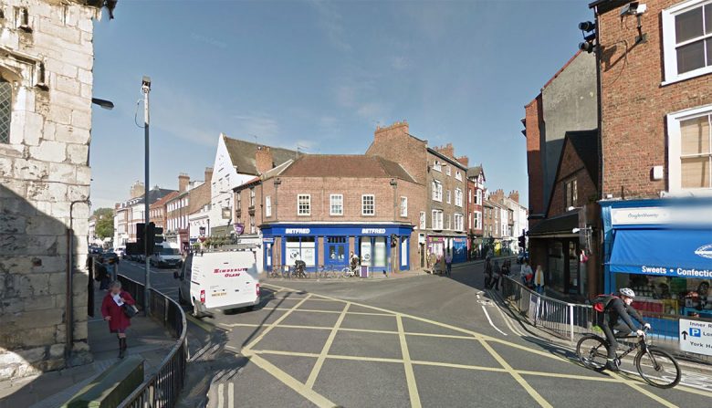 The railings at the junction from Bootham into St Leonard's Place, York. Photograph © Google Street View
