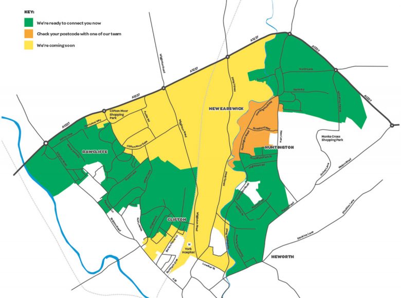 Where you can plug into the gigabit network. The green areas are where it's available now. Check your postcode if you're in the orange area, and the yellow area will be available soon