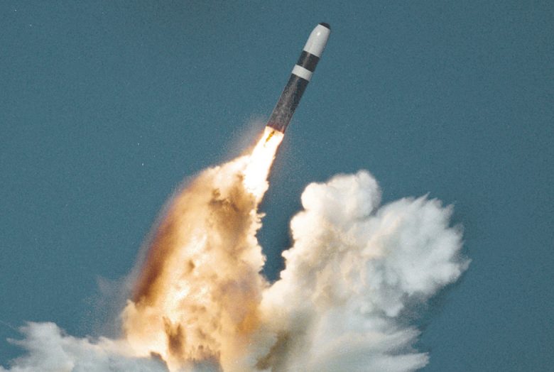 A Trident missile launched from a Royal Navy submarine. Photograph © Wikipedia