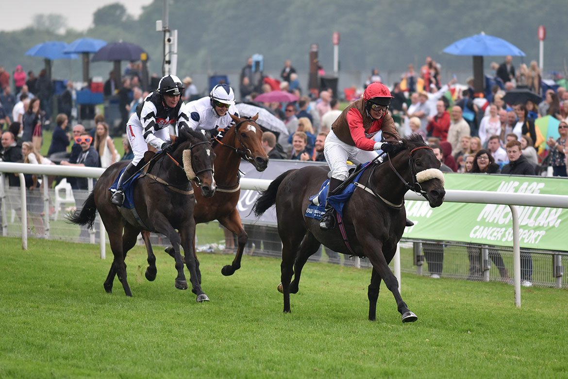 Ruth Carr hits the front on Dubai Dynamo in the Best Western Hotels & Macmillan Ride of their Lives 2016. Photograph: Jeremy Phillips