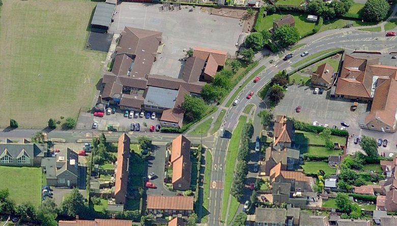 Huntington Primary School from the air. Photograph © Bing Maps