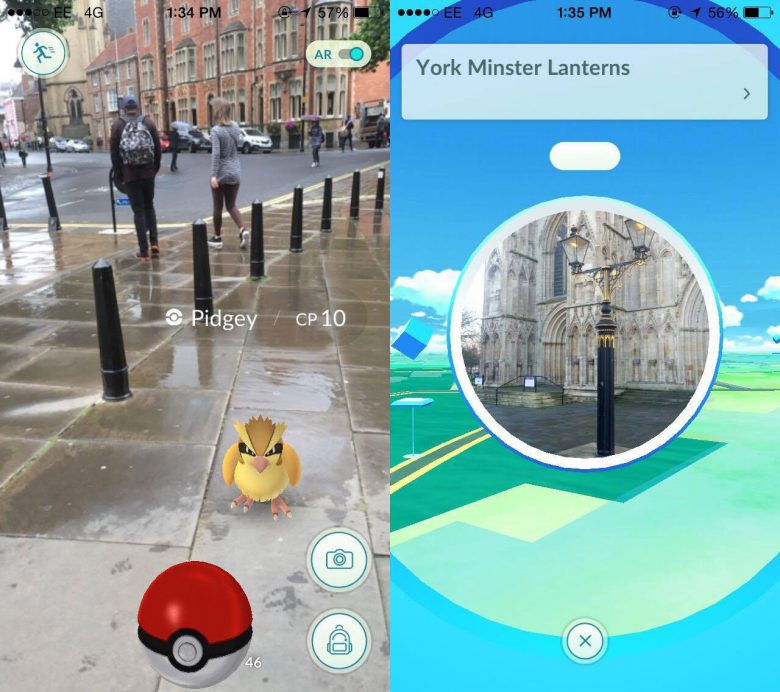 Phone screenshots from a Pokémon game in progress in York