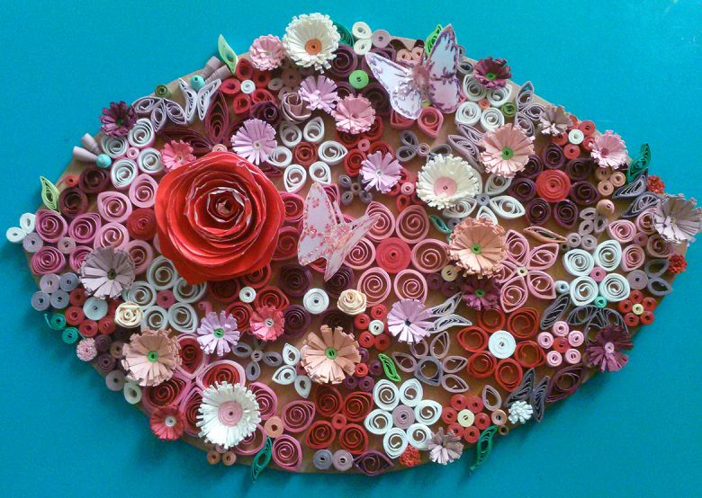 A picture created from quilled flowers. Photograph © Nancy on Flickr