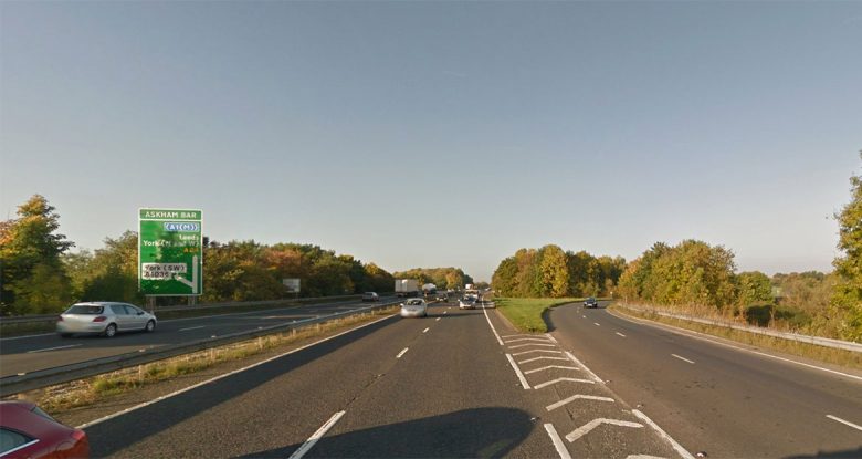 The slip road at Copmanthorpe on the A64. Photograph © Google Street View