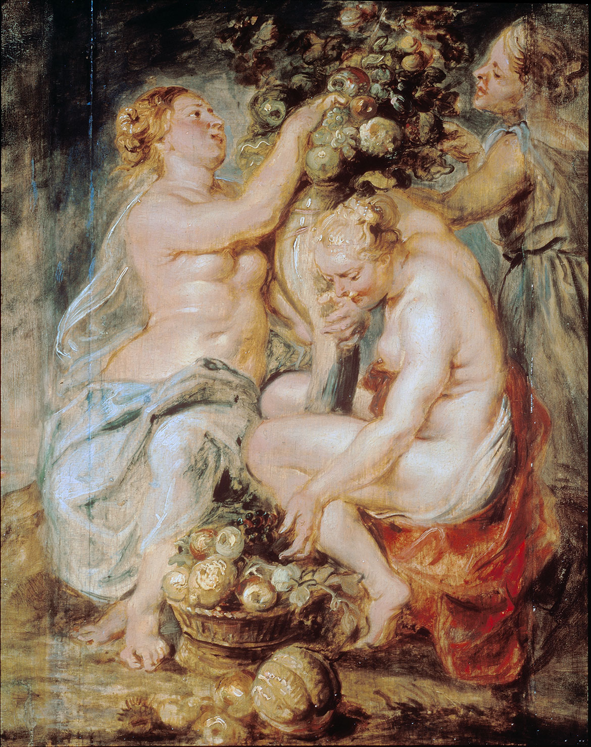 Peter Paul Rubens, Ceres and Two Nymphs with a Cornucopia, c. 1617-27, oil on panel, 30.9 x 24.4 cm, DPG43. By Permission of the Trustees of Dulwich Picture Gallery, London