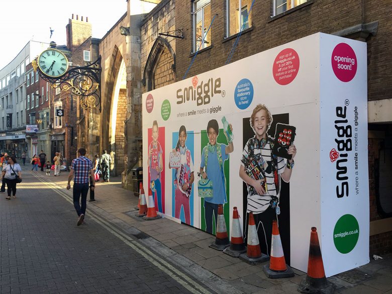 The hoardings outside the new Smiggle shop on Coney Street. Photograph: YorkMis