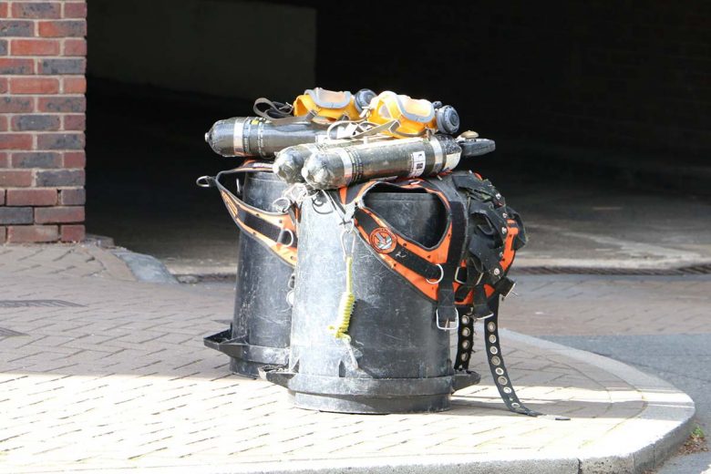 The police divers' underwater breathing apparatus