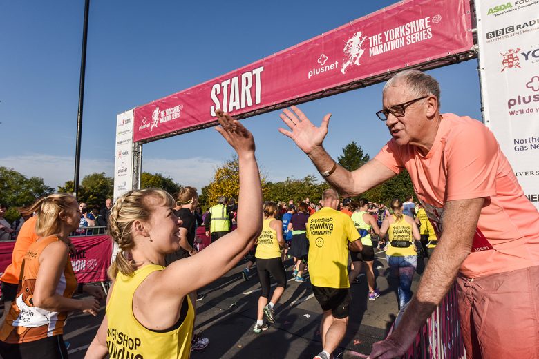 Harry Gration greets runners on last year's race day