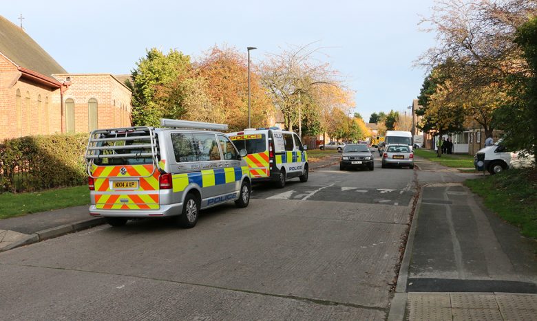 Police vehicles at the scene