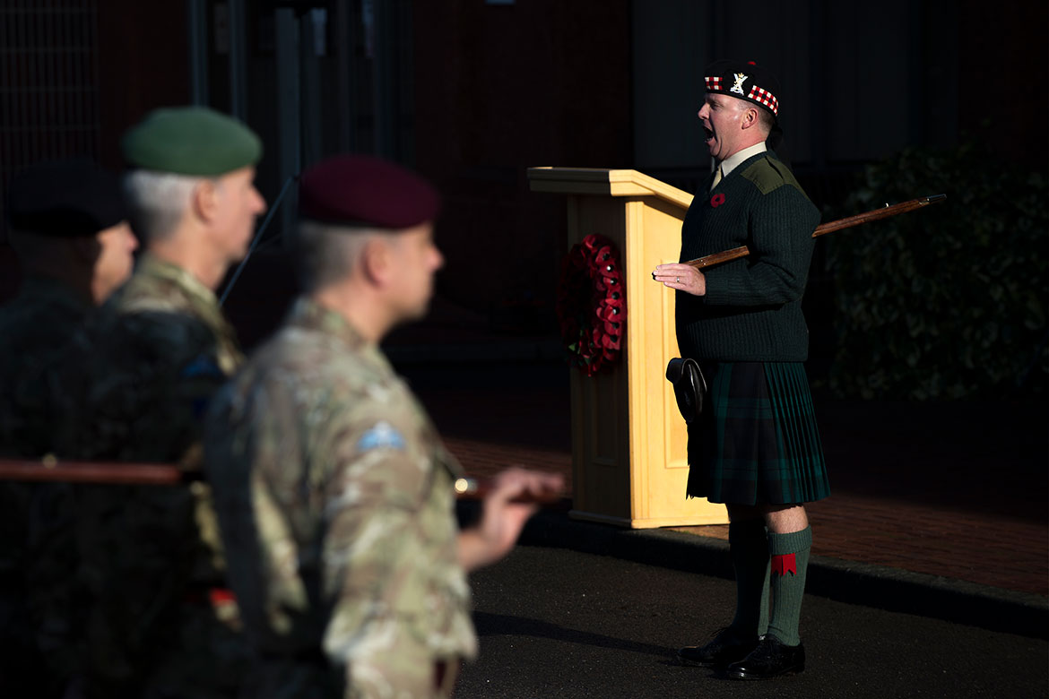Garrison Sergeant Major Kieran falling out the troops after the service