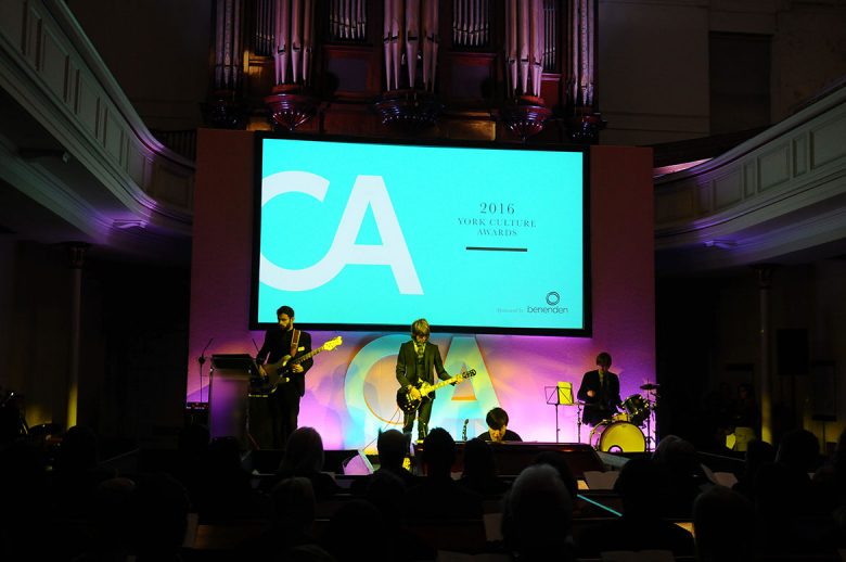 Rocking out at the awards. Photograph: Sam Atkins