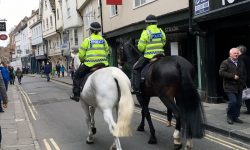 Baby girl’s lucky escape after police horse kicks pushchair