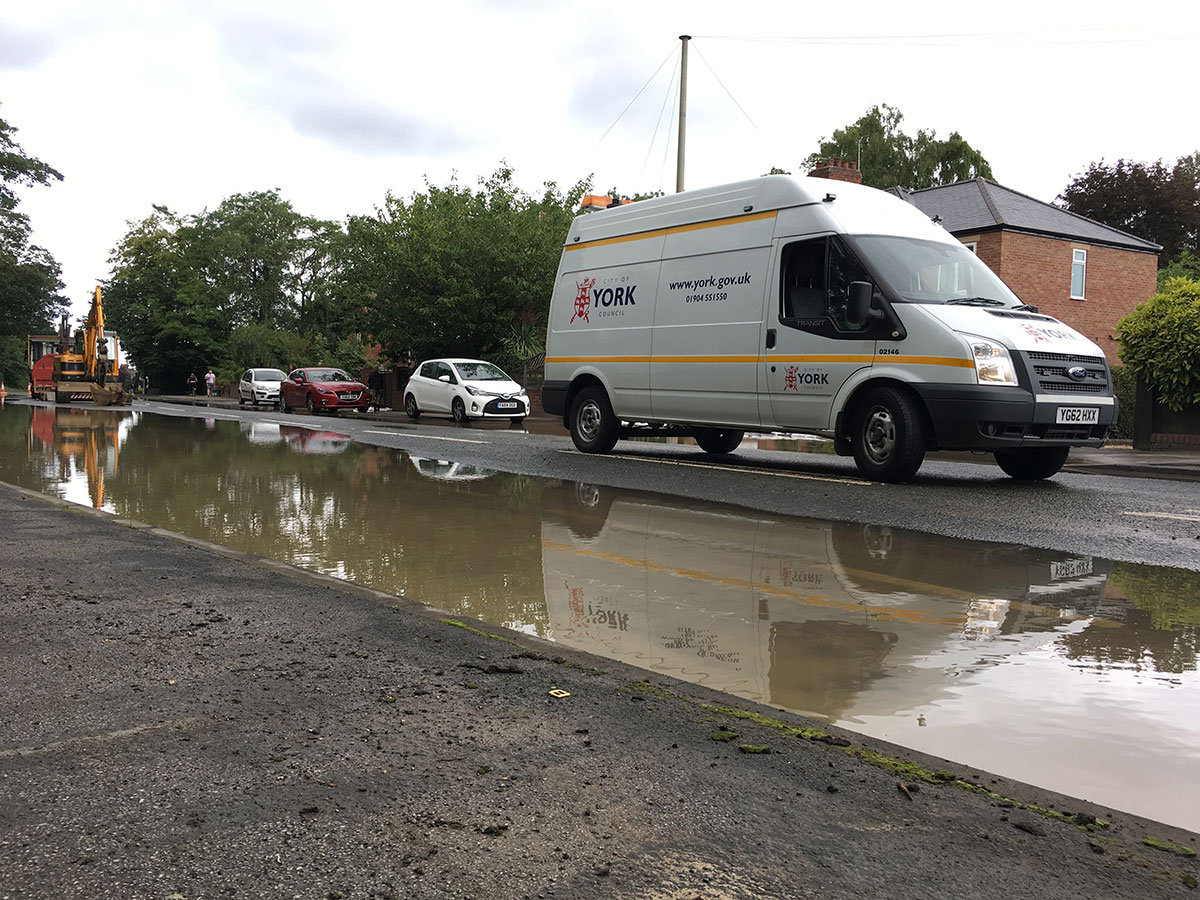 Video and pix: York main road closed by burst water main