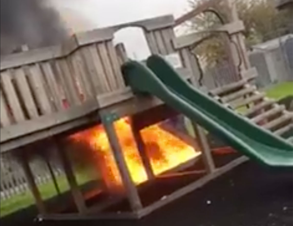 Caught on video: The moment a York child’s play area went up in flames