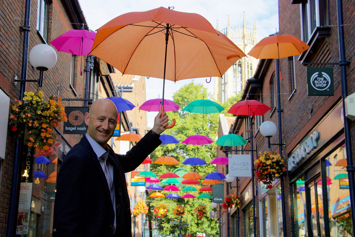 Coppergate has got you covered – with 40 floating brollies!