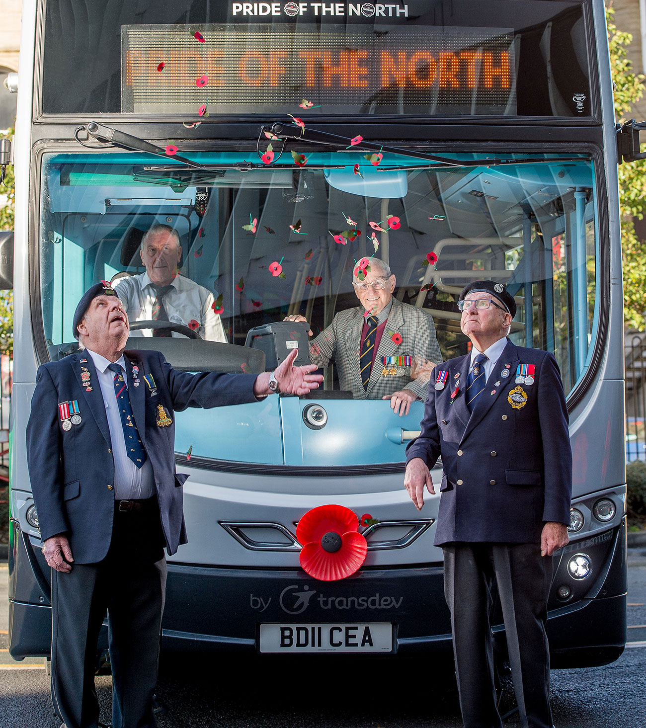 Buses sport giant poppies – and offer free travel to armed services personnel