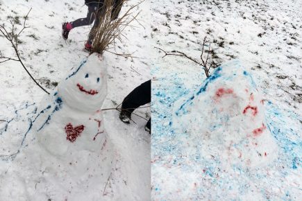 Shocked York children watch as parent destroys their snowmen