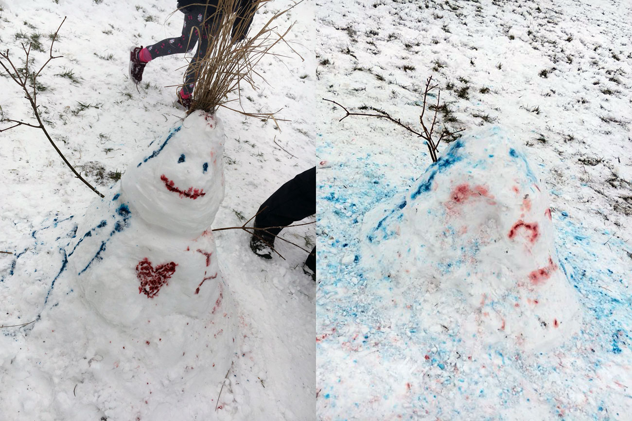 Shocked York children watch as parent destroys their snowmen