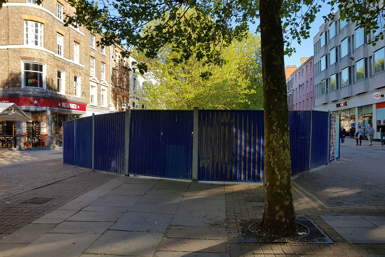 Now you see it – now you don’t… York’s fountain vanishes from view as demolition crew move in
