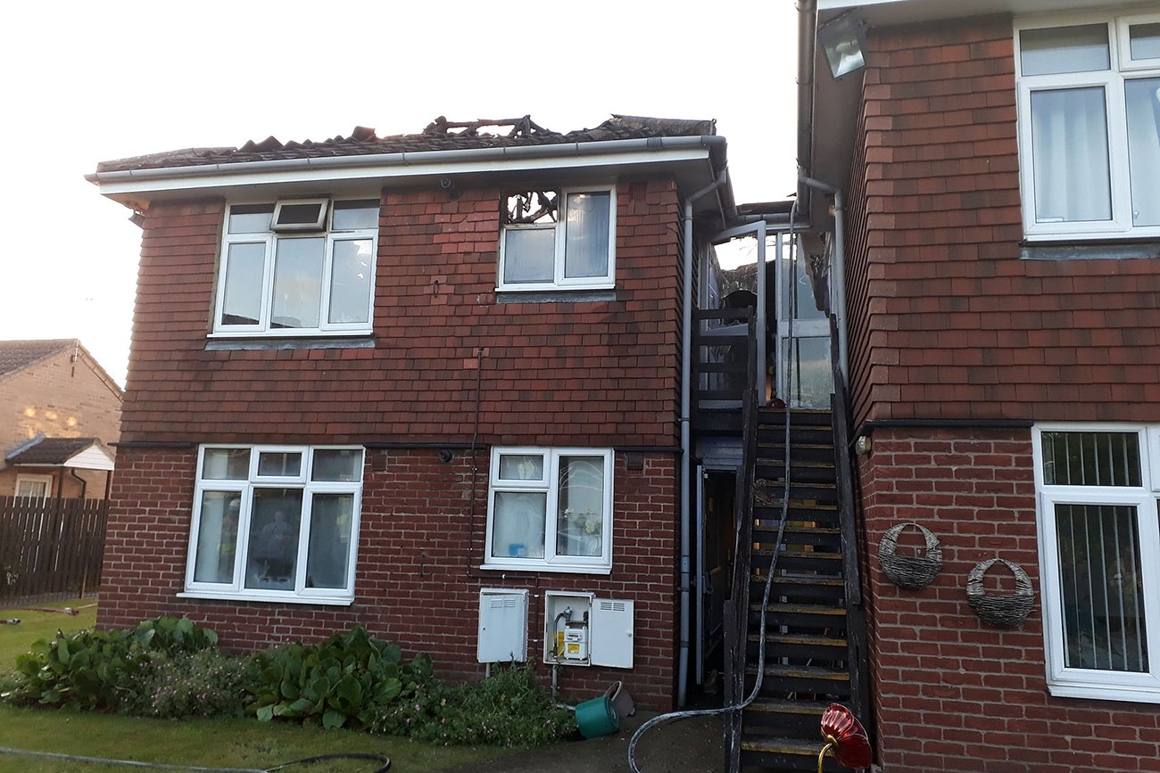 Pictured – Devastation caused by Haxby blaze which left two residents in hospital