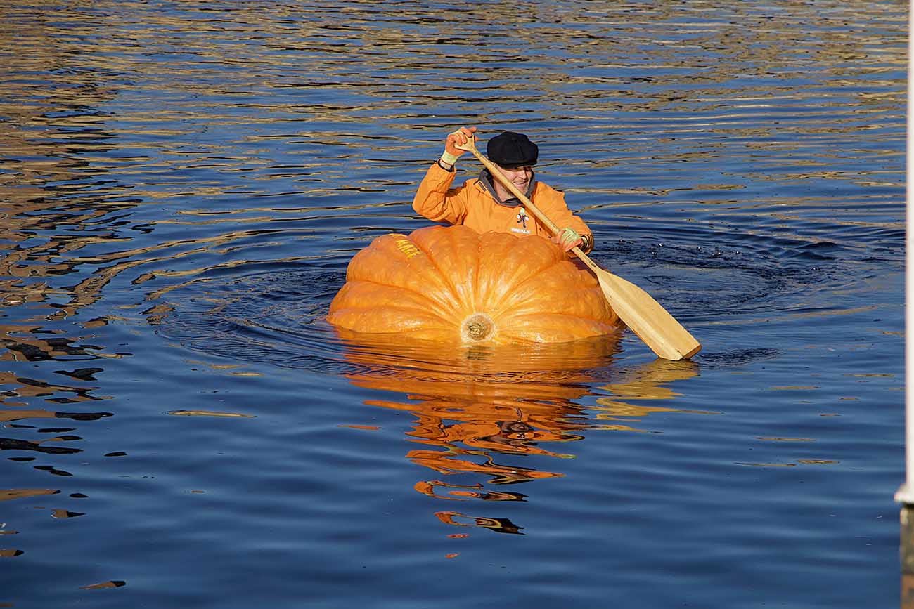 Tom paddles his pumpkin into the record books