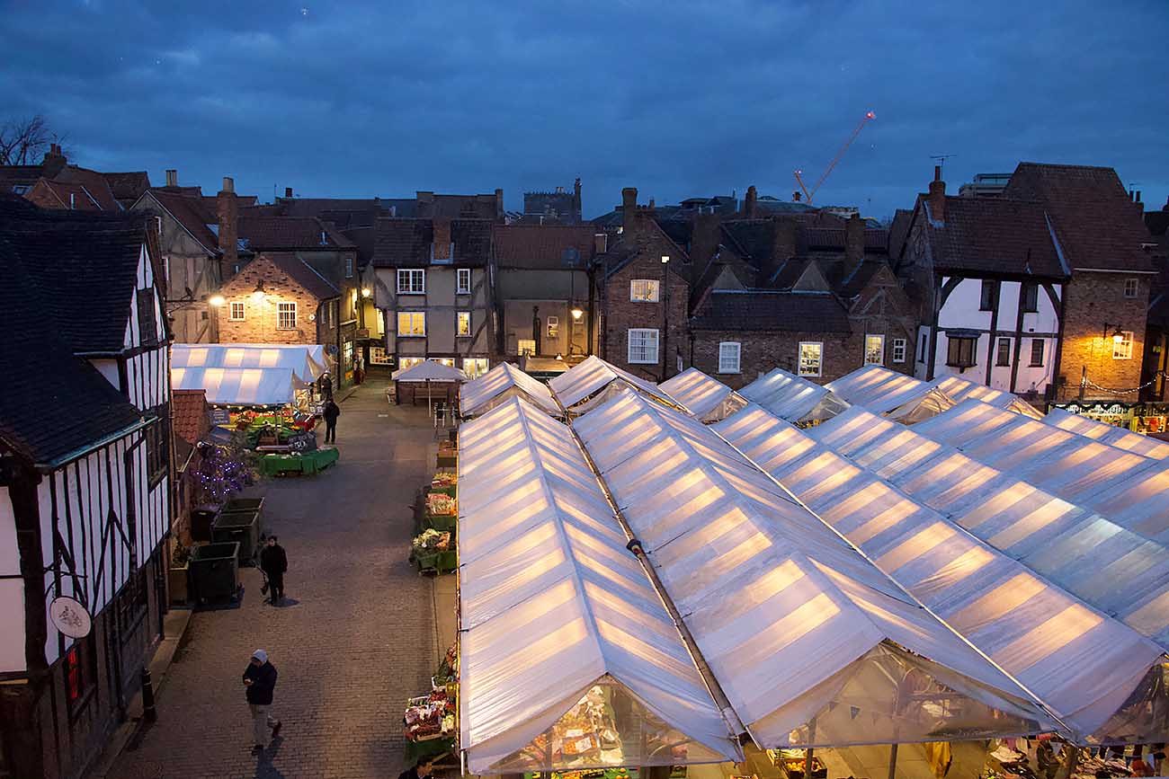 Shambles Market in York at night