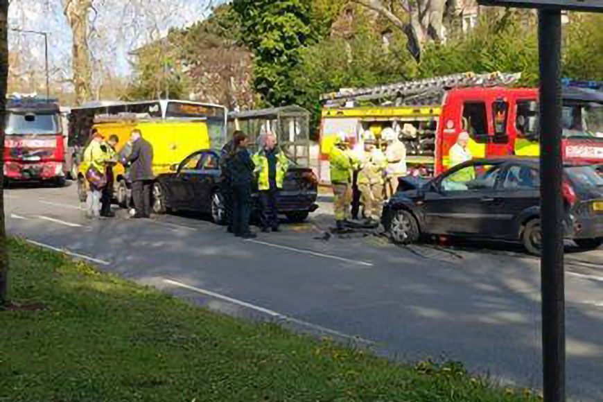 Three-vehicle crash blocks main York road