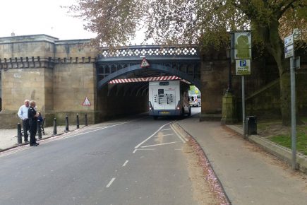 Motorhome gets wedged under a York bridge