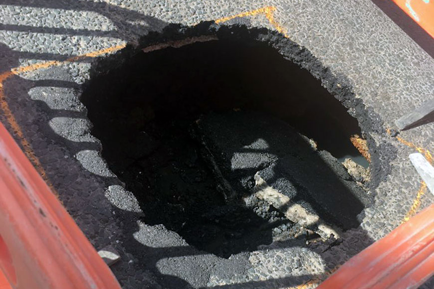 This large hole has opened up in a busy a York road – closing it to traffic