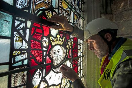 Easy does it… York Minster conservationists remove 600-year-old stained glass windows