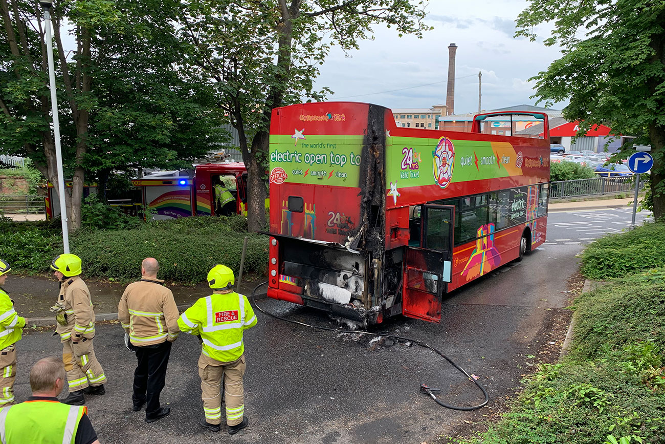 Bus catches fire in York – Pictures