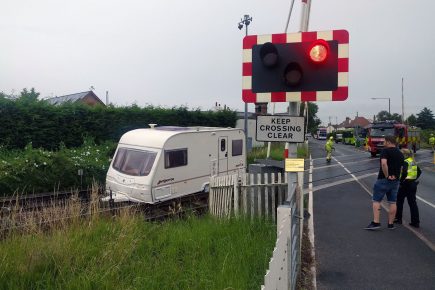 Detached caravan blocks railway line near York