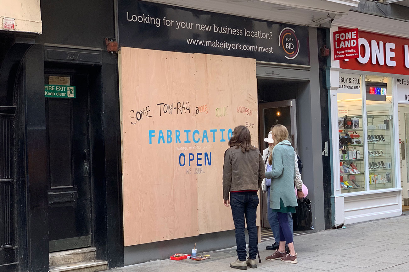 ‘Mindless’ vandals smash window of artists’ pop-up shop