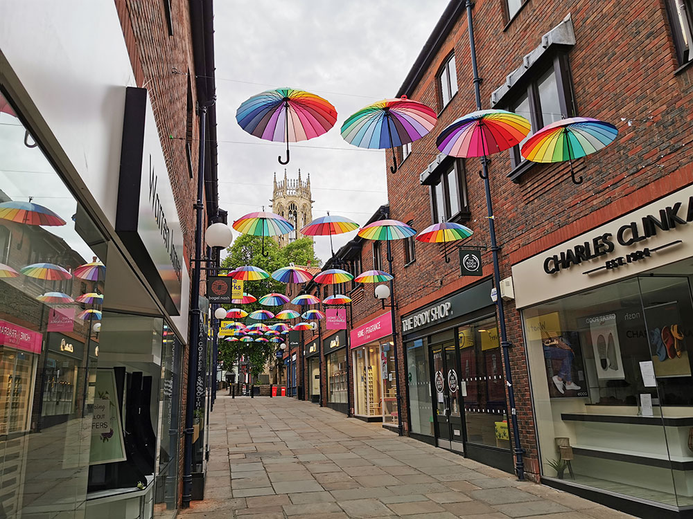 The brollies are back! Coppergate umbrellas return to brighten up York city centre