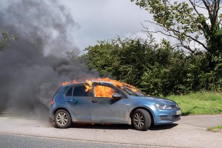 Dramatic pictures as two vehicles catch fire on busy York roads