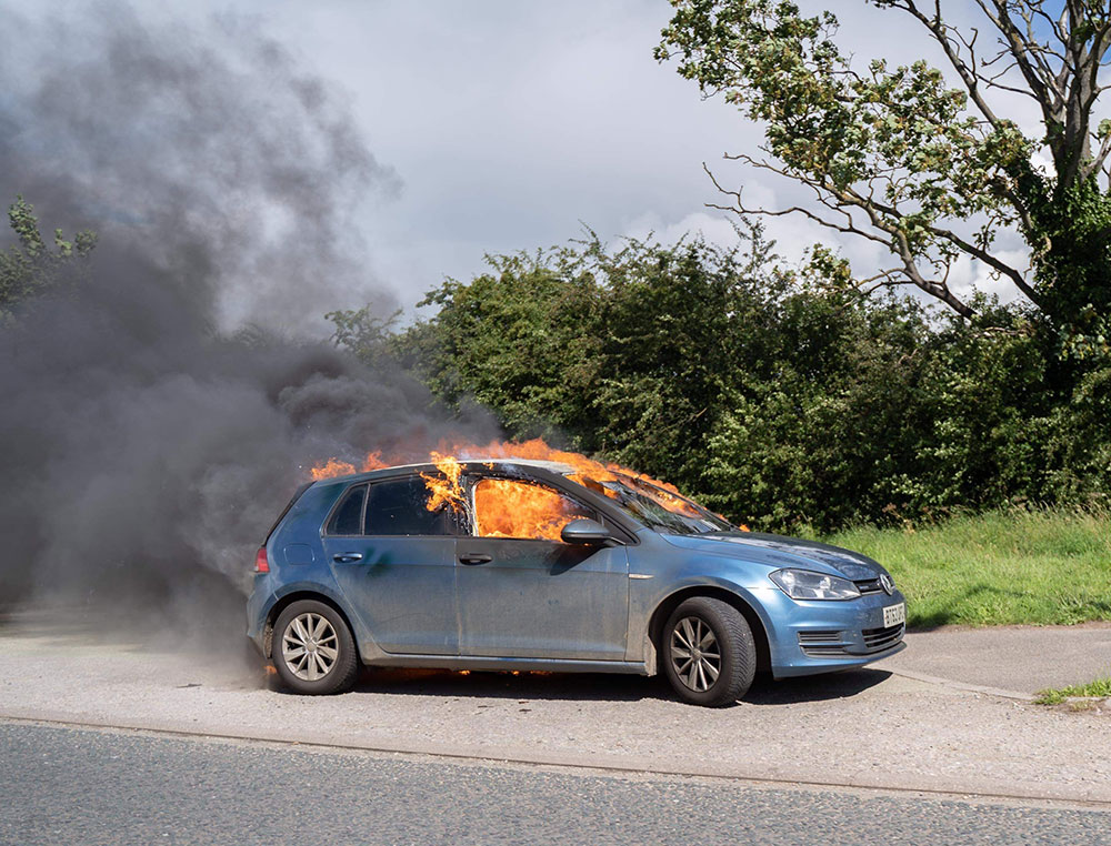 Dramatic pictures as two vehicles catch fire on busy York roads
